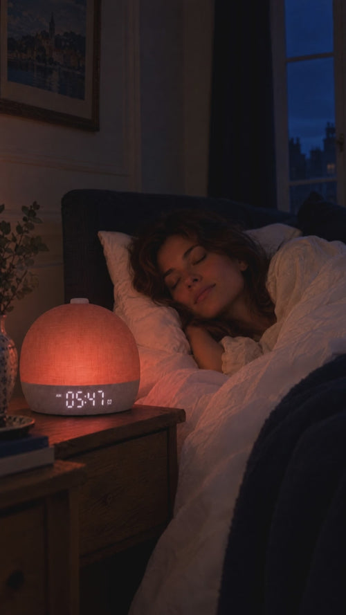 Vidéo du réveil lumineux Aube : la lumière monte doucement avant l'alarme (vidéo générée par IA)